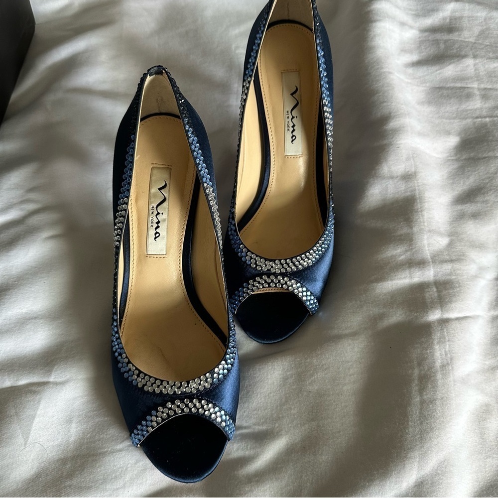 Dark Blue Rhinestone Heels